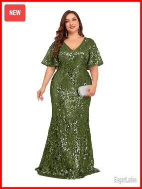 Plus Size Sequin Formal Evening Gown Mermaid Prom Dress Party
